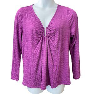 Lane Bryant Purple Textured Long Sleeve U-Ring Top Size 18/20 NWT
